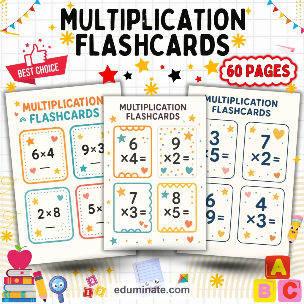 Multiplication Fact Flashcards | Printable Times Tables Cards | 58 Card Pages cover