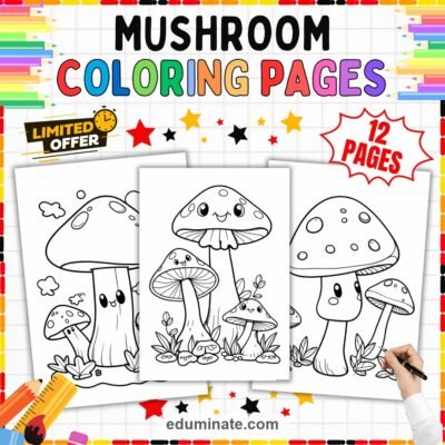 Mushroom Coloring Pages Forest Toadstools Art Activity Sheets Pack for Kids — resource cover