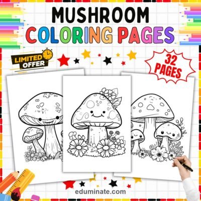 Cute Mushroom Coloring Pages Flowers and Nature Activity Pack for Kids Fun — resource cover