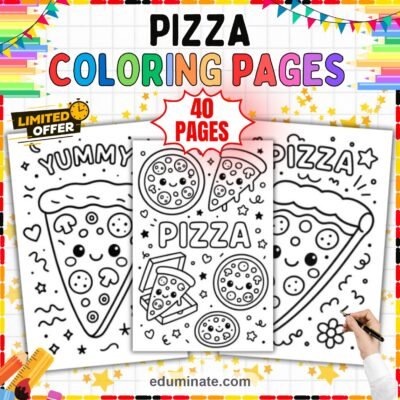 Cute Pizza Coloring Pages Kawaii Food Characters Activity Pack for Kids Fun — resource cover