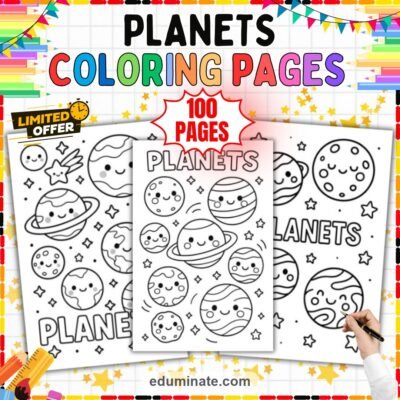 Planets Coloring Pages Solar System Space Art Activity Sheets Pack for Kids — resource cover