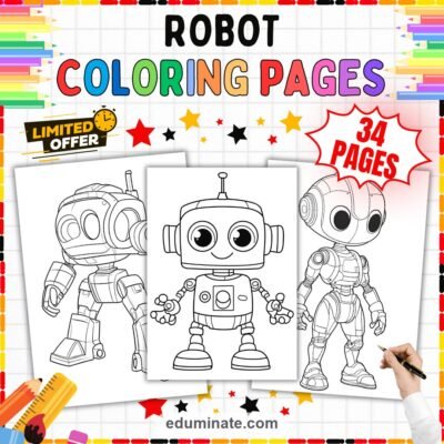 Robot Coloring Sheets 34 Cute Mech Armor Android STEM Art Activity Worksheets — resource cover