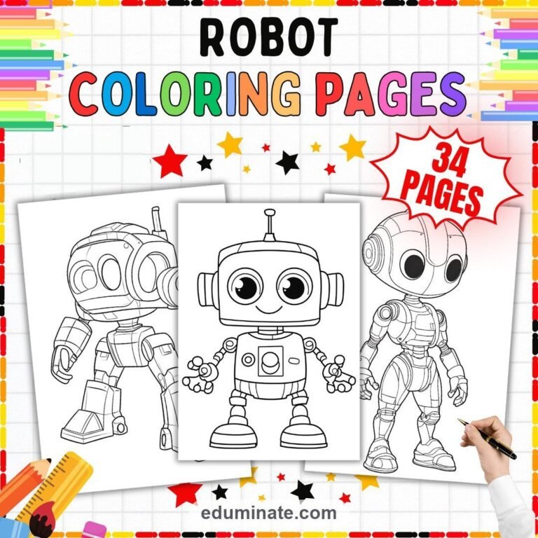 Robot Coloring Pages Printable Bundle | Robots, Androids and STEM Sheets cover 3