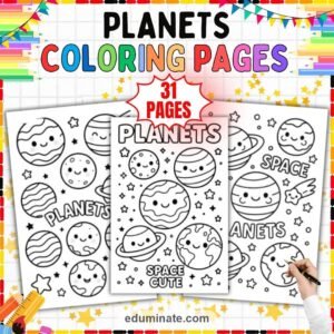 Space Coloring Sheets Bundle | Planets, Stars, Sun and Moon Sheets page 1
