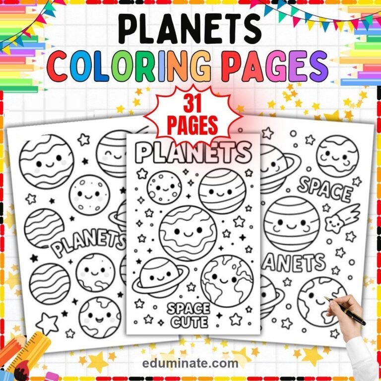 Space Coloring Sheets Bundle | Planets, Stars, Sun and Moon Sheets cover 1