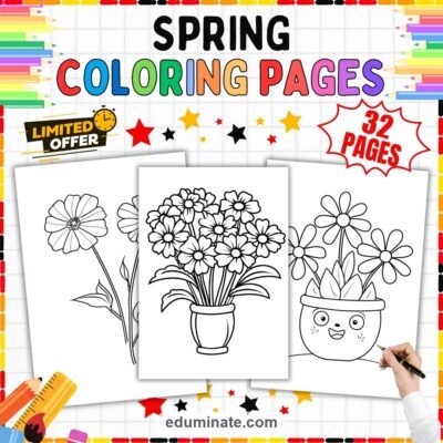 Spring Coloring Pages Renewal Garden Flowers Activity Sheets Pack for Kids — resource cover