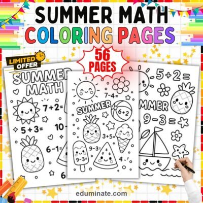 Summer Math Coloring Pages Addition and Subtraction Activity Pack for Kids — resource cover