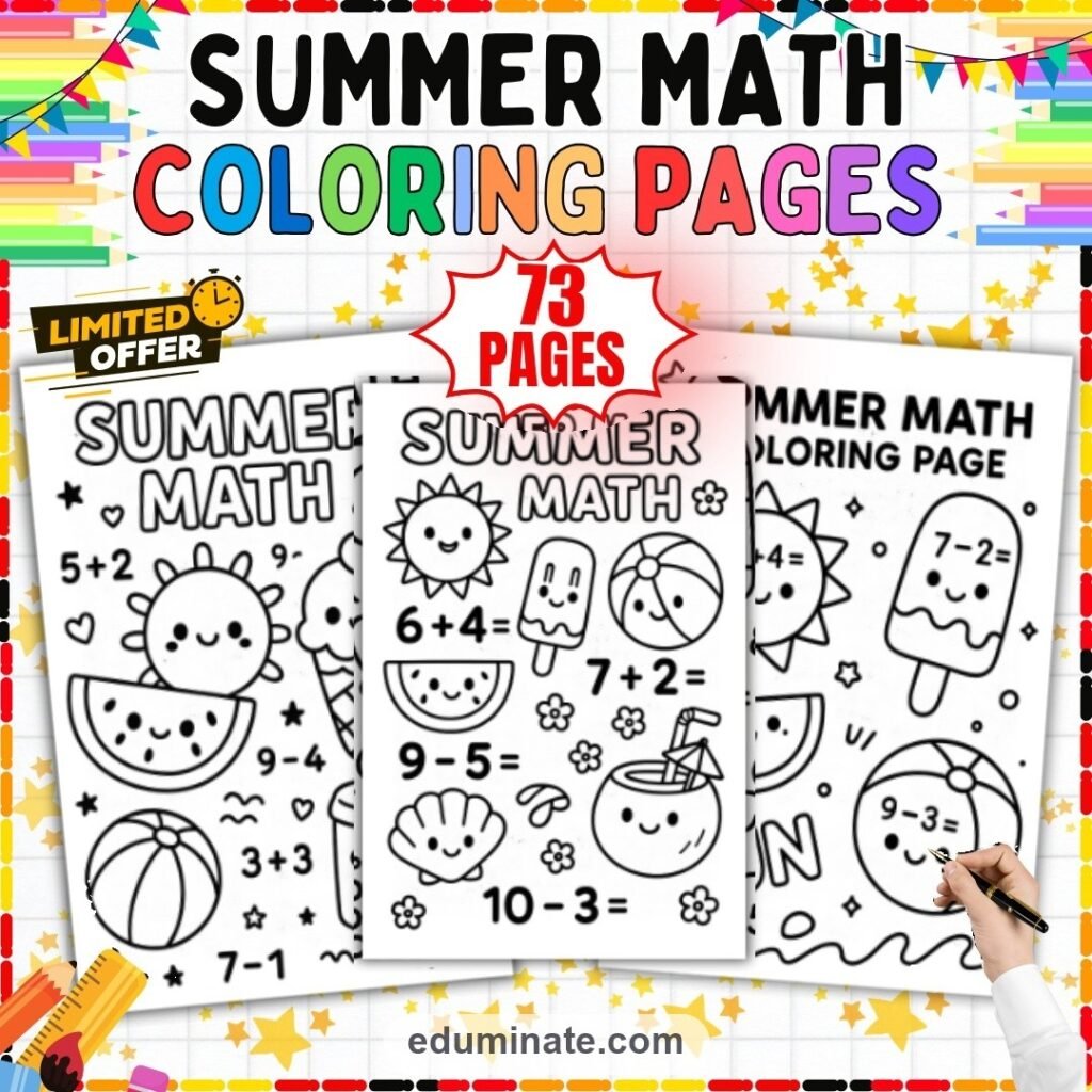 Fun Summer Math Coloring Pages Fact Fluency and Art Activity Sheets for Kids cover