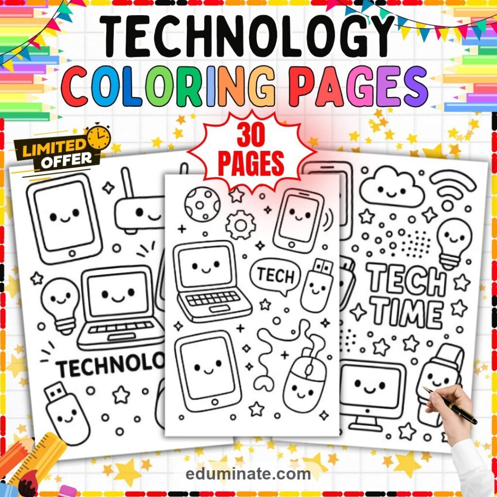 Simple Technology Coloring Pages Early Computer Lab Activity Pack for Kids cover