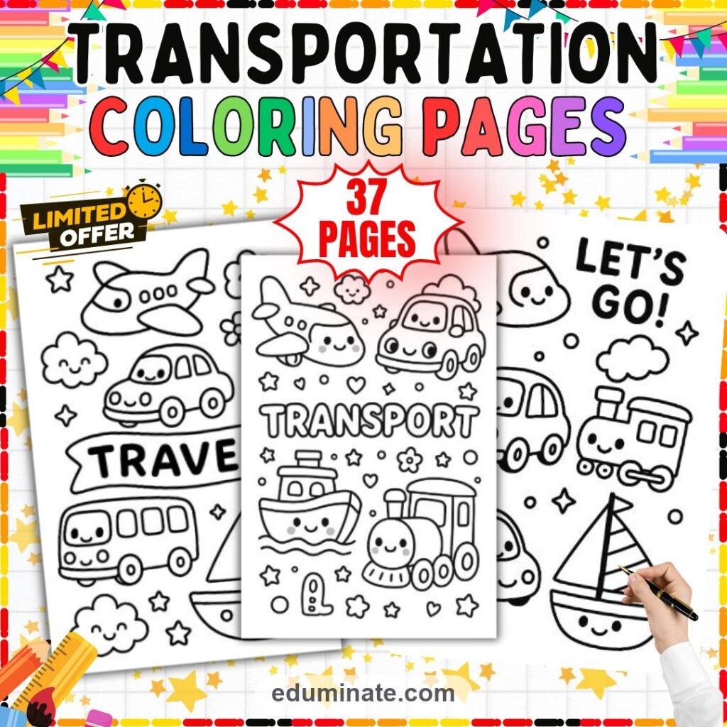 Transportation Coloring Sheets City Transit and Commuting Activity Pack Kids cover