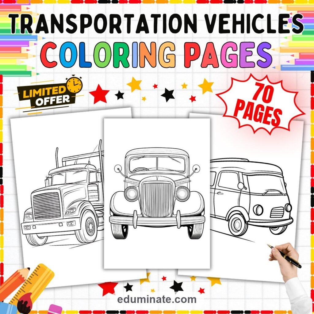 Vehicles Coloring Pages Cars Trucks Construction Machinery Activity Sheets Kids cover