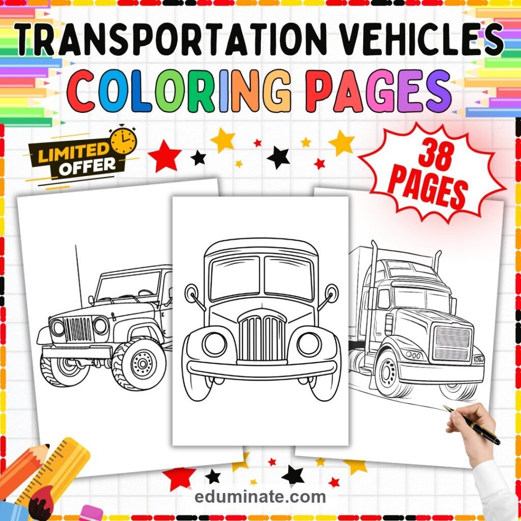 Transportation Vehicles Coloring Pages Emergency and Work Activity Sheets Kids cover