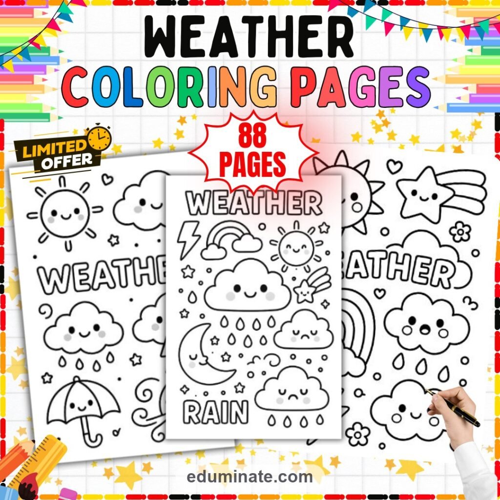 Weather Coloring Pages Four Seasons Meteorology Activity Sheets Pack Kids cover
