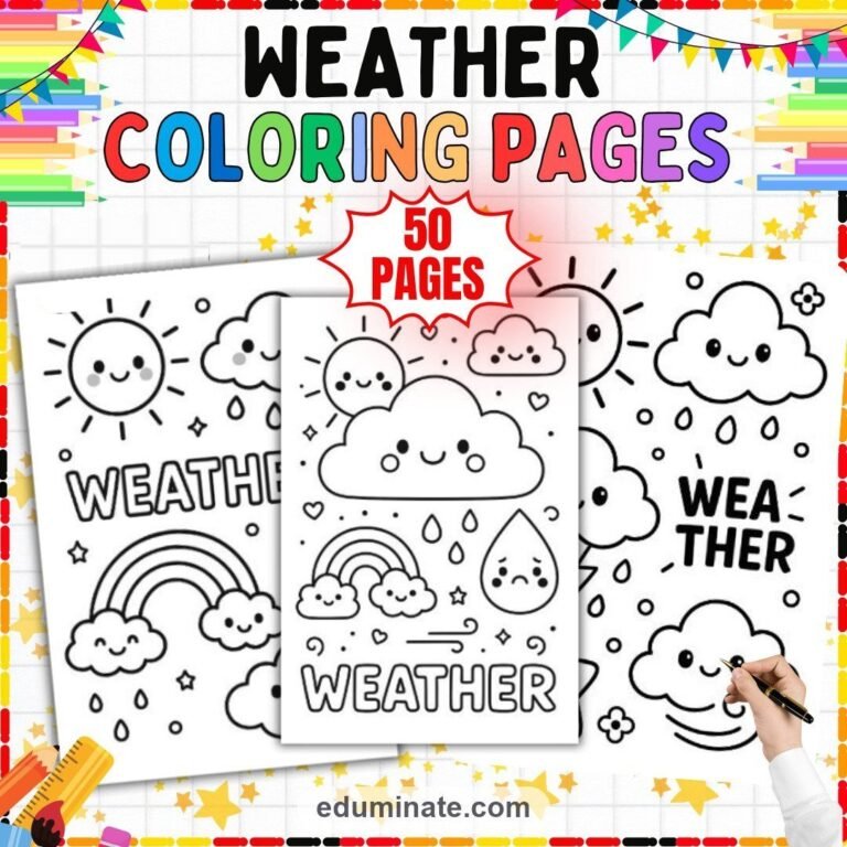 Weather Coloring Pages Bundle | Rain, Storms, Clouds and Four Seasons cover 5