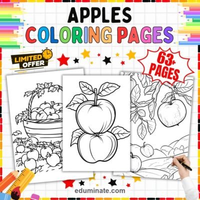 Apple Tree Coloring Pages | Apple Tree and Basket Designs | Fall Fruit Sheets — resource cover