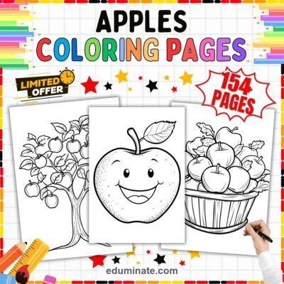 Apple Coloring Pages | Smiling Apples, Trees and Baskets | Big Printable Set — resource cover