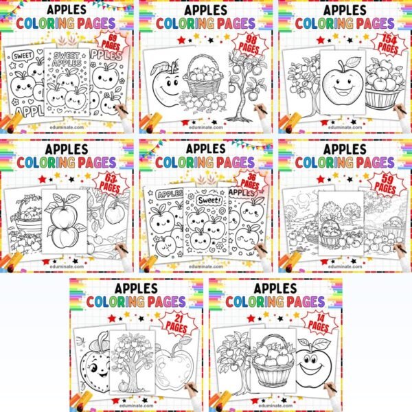 Apple Coloring Pages Bundle | Apple Trees, Baskets and Orchard Sheets — resource cover