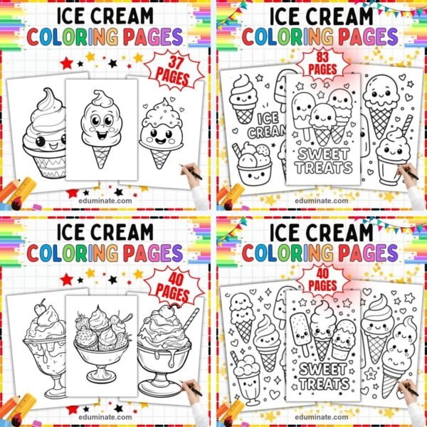 Ice Cream Coloring Sheets Bundle | Cones, Sundaes and Cute Dessert Sheets — resource cover