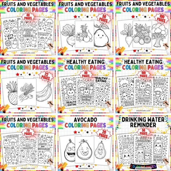 Healthy Eating Coloring Pages Bundle | Fruits, Vegetables, Nutrition and Water — resource cover
