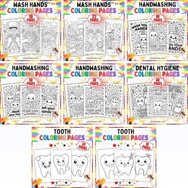 Hand Washing Coloring Sheets Bundle | Hand Washing and Dental Health Sheets — resource cover