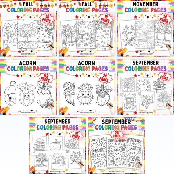 Fall Coloring Sheets Bundle | Autumn, September and Acorn Sheets — resource cover