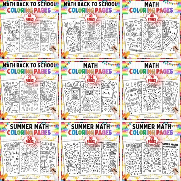 Math Coloring Sheets Bundle | Addition, Subtraction, Numbers and Shapes — resource cover