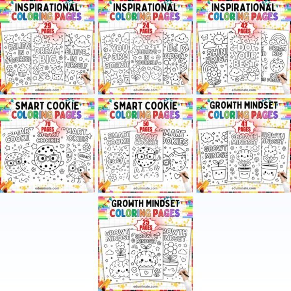 Growth Mindset Coloring Sheets Bundle | Affirmations, Quotes and Smart Cookie Sheets — resource cover