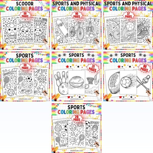 Sports Coloring Pages Bundle | Balls, Team Games and PE Fitness — resource cover