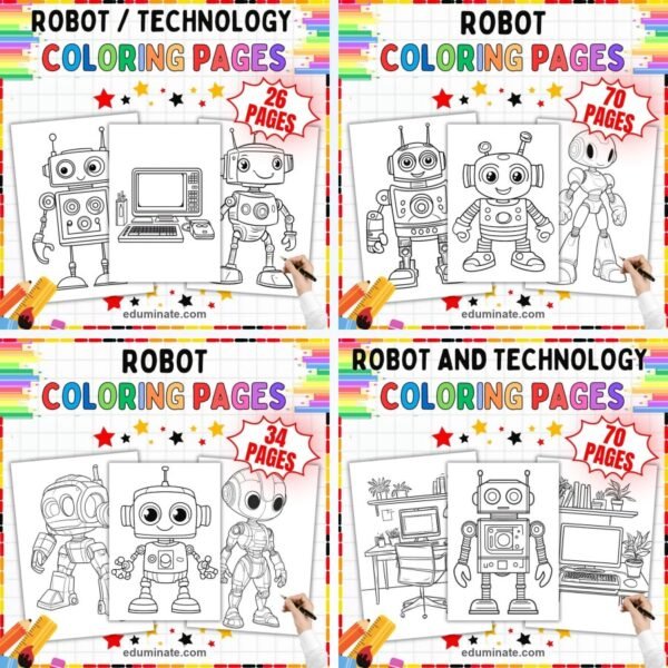 Robot Coloring Pages Printable Bundle | Robots, Androids and STEM Sheets — resource cover