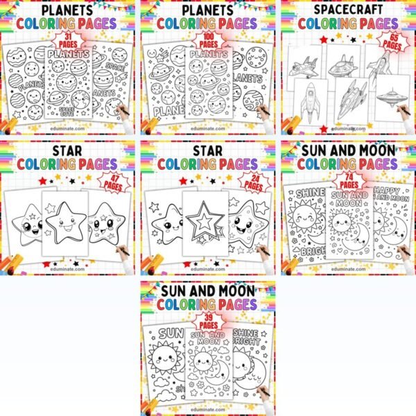 Space Coloring Sheets Bundle | Planets, Stars, Sun and Moon Sheets — resource cover
