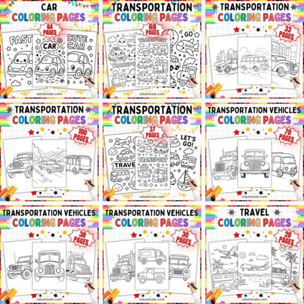 Vehicle Coloring Pages Bundle | Cars, Trucks, Planes and City Transit — resource cover