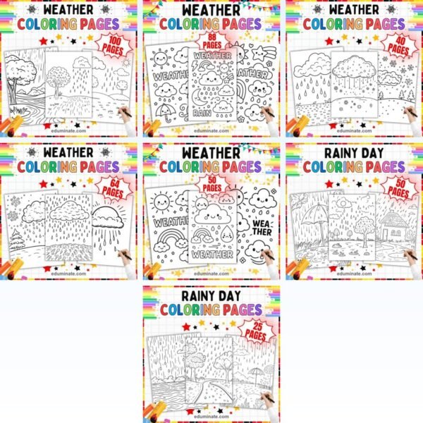 Weather Coloring Pages Bundle | Rain, Storms, Clouds and Four Seasons — resource cover