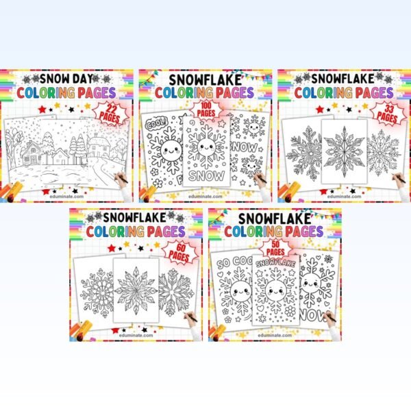 Snowflake Coloring Sheets Bundle | Winter Ice Crystals and Snow Day Sheets — resource cover