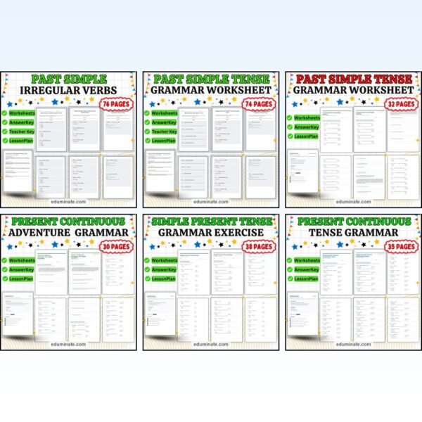 Verb Tense Worksheets Bundle | Past Simple and Present Tense Grammar Packets — resource cover
