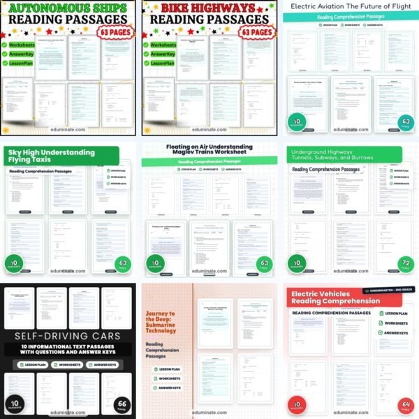 Transportation Reading Passages Bundle | Flying Taxis, Maglev Trains and Self-Driving Cars — resource cover