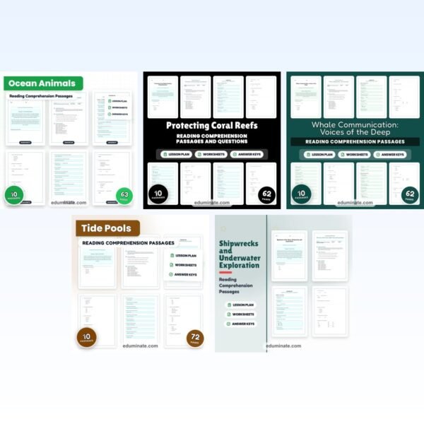 Ocean Worksheets Bundle | Whales, Coral Reefs, Tide Pools and Shipwrecks — resource cover