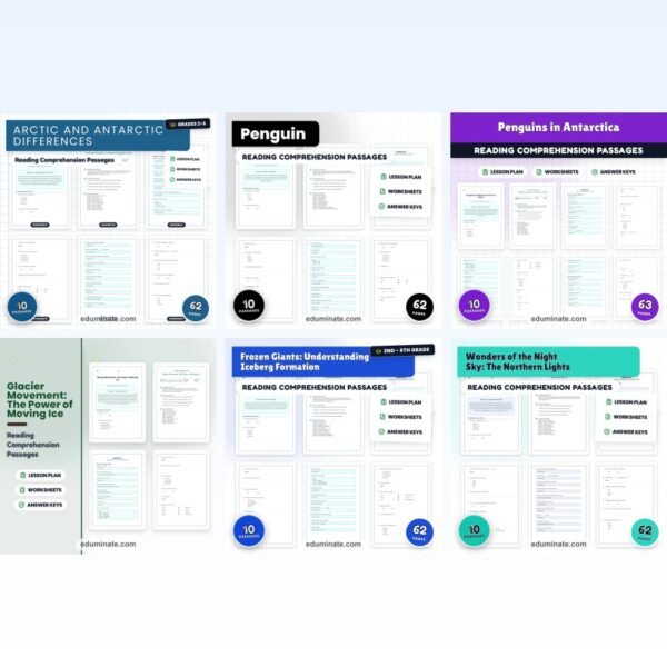 Polar Regions Reading Comprehension Bundle | Arctic, Penguins, Glaciers and Icebergs — resource cover