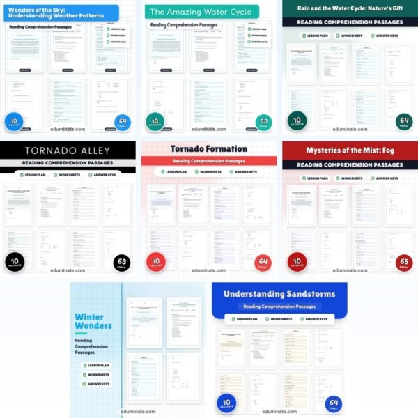 Weather Reading Comprehension Bundle | Rain, Tornadoes, Snow and the Water Cycle — resource cover