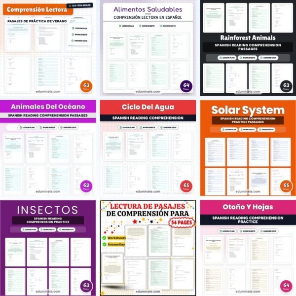 Spanish Worksheets Bundle | Spanish Reading Passages With Questions — resource cover