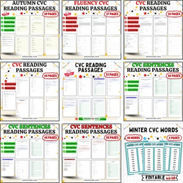 CVC Worksheets Bundle | CVC Words, Short Vowels and Decodable Stories — resource cover