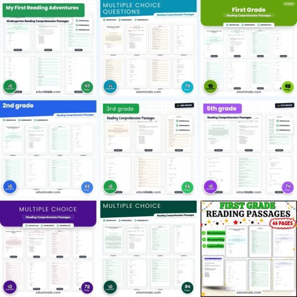 Reading Comprehension Worksheets Bundle | Grades 1 to 4 Multiple Choice and Informational Text — resource cover