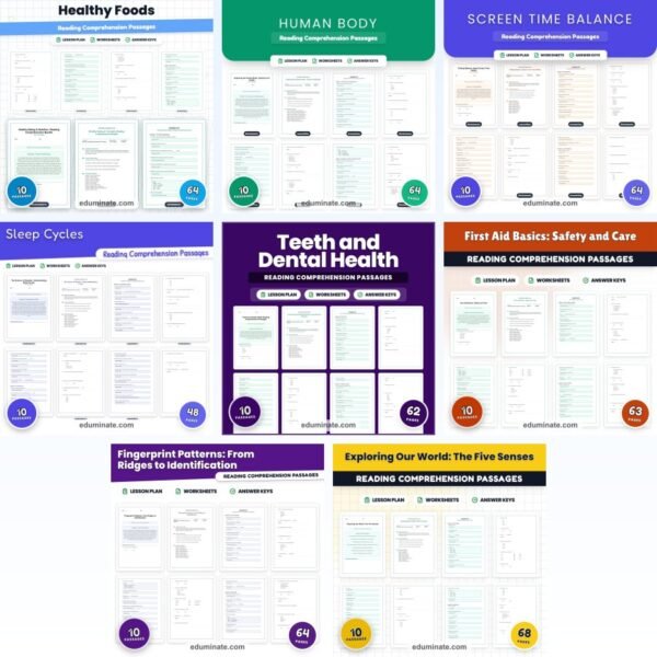 Human Body Worksheets Bundle | Nutrition, Body Systems, Sleep and First Aid — resource cover