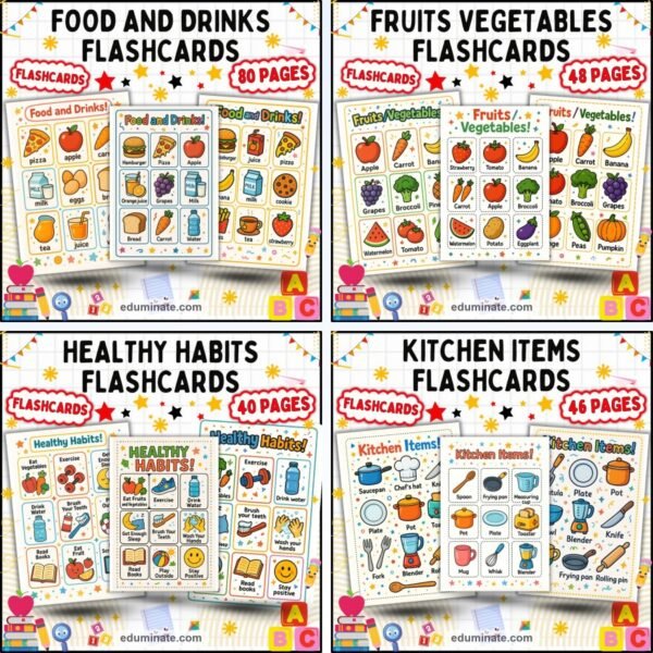 Food Flashcards Bundle | Fruits, Vegetables, Kitchen Words and Healthy Habits — resource cover