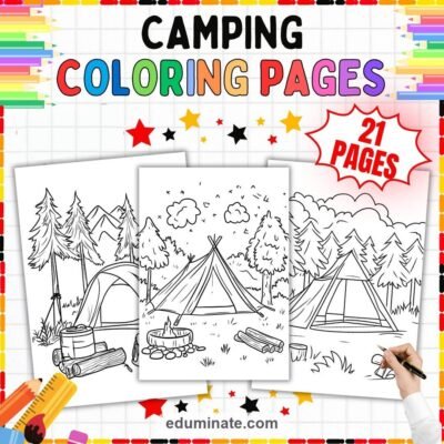 21 Camping Coloring Pages Printable Outdoor Adventure Activity Sheets for Kids — resource cover