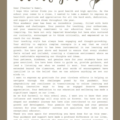 Thank You Letter to Teacher for the Last Day of School - 12 Page Printable PDF — resource cover