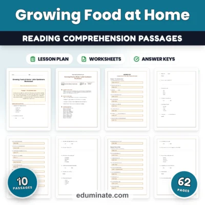 Growing Food at Home Reading Comprehension Passages and Questions Grades K-2 — resource cover
