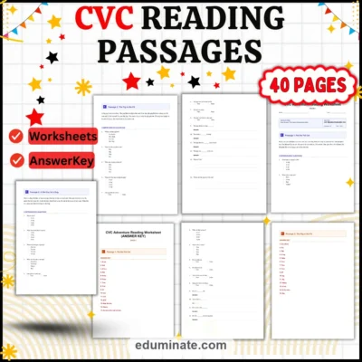 Decodable Passages - Decodable CVC Printable Pages, Questions and Answer Key — resource cover