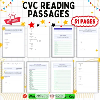 Short Vowel Worksheets - CVC Words Reading Passages and Questions 1st Grade — resource cover