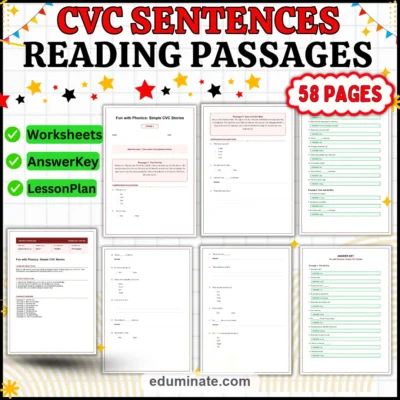 CVC Stories Reading Comprehension Passages for Kindergarten and Grade 1 Set — resource cover