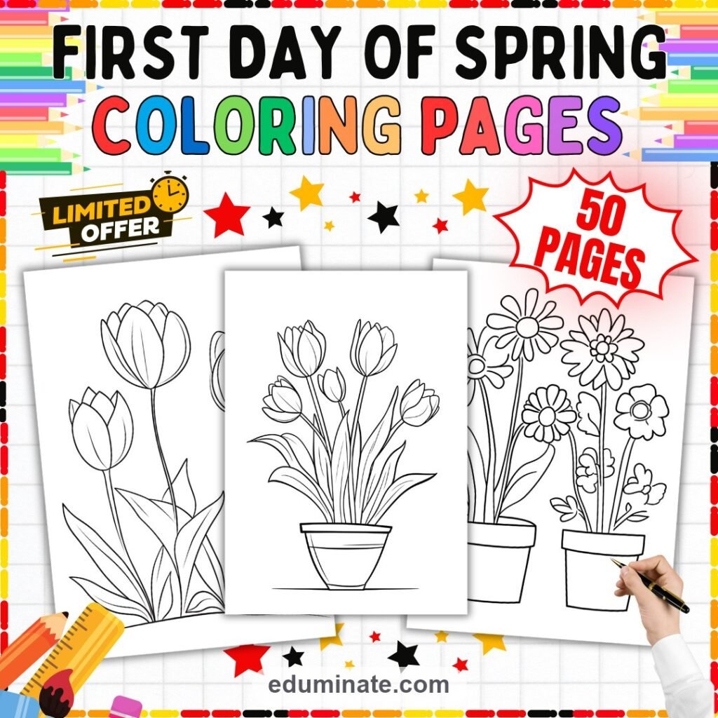 First Day of Spring Coloring Pages Spring Flowers Activity Sheets for Kids cover